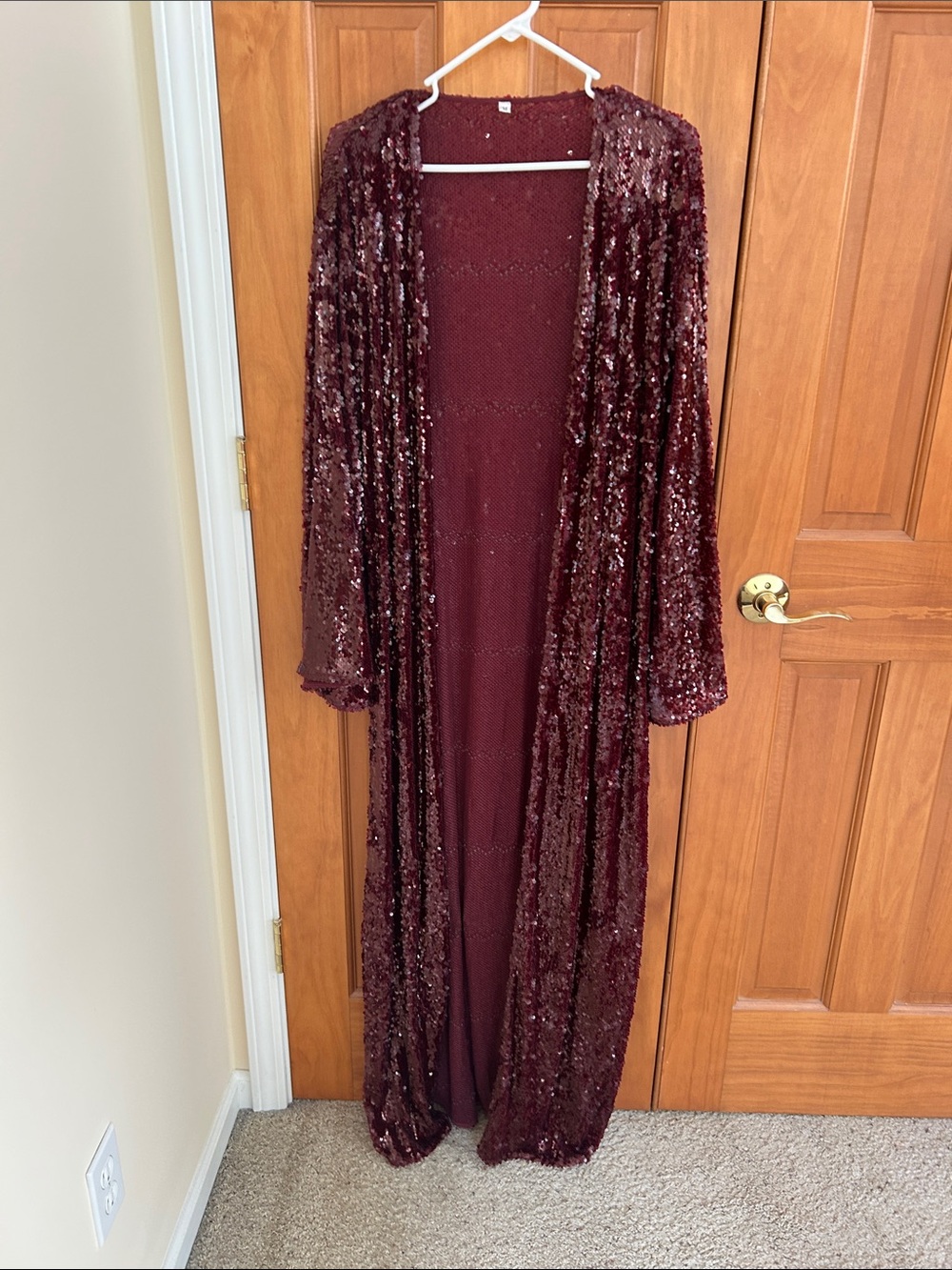 Sequin Open-Front Duster Coatigan - Burgundy